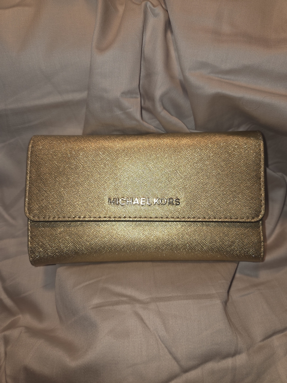 Michael Kors Gold Saffiano Leather Wallet Clutch
